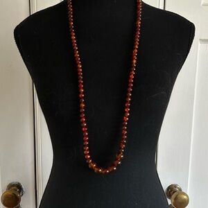 Vintage Long Amber Bead Necklace – 36” – Graduated Beads